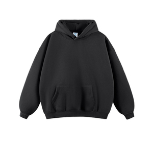 Sudadera con Capucha Extra Grande para Hombre, Color Negro Sólido, Felpa, Informal, para Otoño, Corte Regular, Diseño con Bolsillo Tejido - Product Image 2