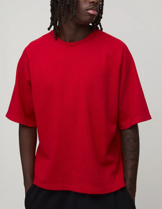 T-shirt gaufré ample et carré pour homme, 100 % coton tricoté 240 GSM, avec logo OEM, vente en gros, style streetwear, épaules tombantes, collection été - Product Image 1