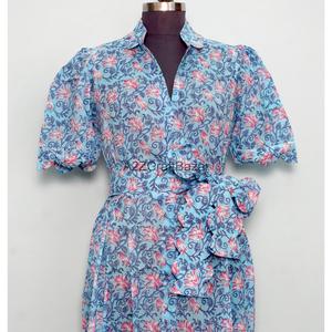 Nuevo Vestido Midi de Punto de Algodón con Estampado Floral Bohemio Indio, Cuello en V, Manga Corta, para Mujer, Verano, Playa, Oficina, Casual - Product Image 4