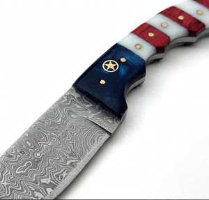 Cuchillo hecho a mano con hoja de acero de Damasco y mango de hueso de camello, tipo Drop Point, para uso general. - Product Image 4