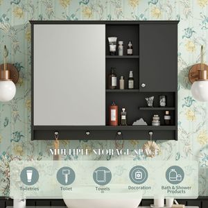 Armadietto da Bagno a Parete da 36 Pollici con Anta a Specchio Regolabile, Armadietto Portamedicinali - Product Image 5