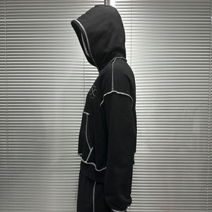 Luxury High Quality Unisex Winter Embroidered Custom OEM Hoodie Boxy Contrast Stitching Blank Reverse Stitch <b>Pullover</b> 100% - Product Image 6