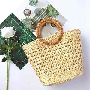 Bolso de mano informal de paja tejida a mano con forma de caja, estilo vintage, redondo, con correa de cuero PU, cierre de cremallera y bordado - Product Image 5