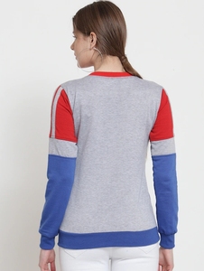 เสื้อสเวตเชิ้ตคอกลมผู้หญิง แขนยาว ผ้าถัก สีตัดต่อ สไตล์ลำลอง สีแดง น้ำเงิน เทา ผ้าฝ้าย 100% เหมาะสำหรับใส่ในฤดูใบไม้ร่วง - Product Image 5