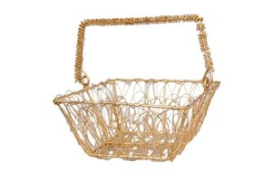 ตะกร้าลวดทองตกแต่งพร้อมหูจับ ตะกร้าใส่ผลไม้โลหะ ตะกร้าใส่ของขวัญ ตะกร้าใส่ของสำหรับพูจา ภาชนะเก็บของสำหรับตกแต่งบ้าน - Product Image 4