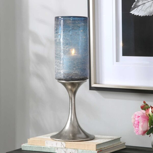 Porte-bougie en verre moderne avec base argentée, centre de table décoratif pour la maison et les mariages, support de bougie pour la salle à manger - Product Image 3