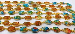 Cadena de Cuarzo Hidroquímico con Diseño Floral de Cristal Multicolor, Forma Libre, 12 a 15 mm, Conector Briolette, Se Vende por Pie - Product Image 2