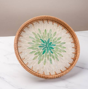 Rattan & Mother of Pearl <b>Storage</b> Trays Set Classic Design <b>Stackable</b> for Table Neatening Organization Sustainable Dishwasher Safe - Product Image 6