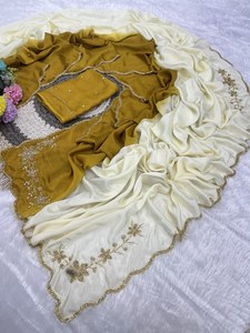 Premium Reglance Rangoli Crushed Pedding <b>Saree</b> Heavy Hand Cutdana Khatli Work 3 Layer Border Moti Butta Pallu Design Quick Dry - Product Image 1