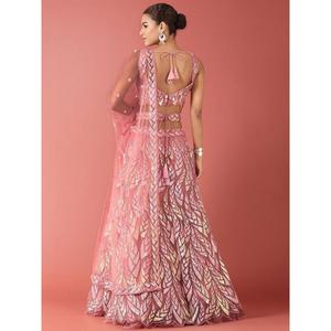 Outstanding Pink Sequins Net Recepción Wear Lehenga Choli - Product Image 5