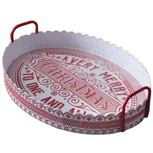 Decoración de bandeja de Feliz Navidad pintada a mano de la mayoría de las tendencias Bandeja de servicio de estilo de arte moderno único con asas de metal El mejor costo - Product Image 1