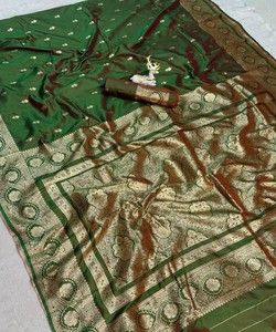 Green Banarasi Silk Saree Golden Zari Work Women Traditional Ethnic Wear Party High-quality <b>Floor</b> Length Regular 84750 SF- 1084 - Product Image 5