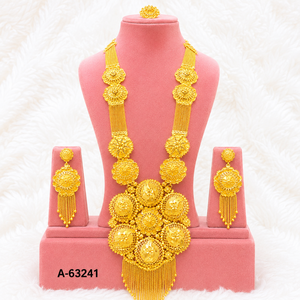 Ensemble de bijoux pour femmes, collier, boucles d'oreilles et bague en laiton plaqué or avec motif floral et diamants, bijoux de mariage A-63289 - Product Image 6