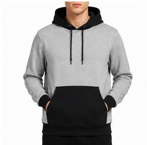 Sweat-shirt à capuche pour homme, coupe classique, décontracté, pour l'automne, en tissu tricoté, coupe-vent numérique, avec poches, couleur unie gris et noir - Product Image 1