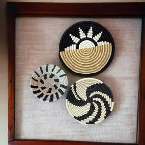 Escultura de Pared Art Deco Hecha a Mano con Hierba Sabai Natural Ecológica, con Patrón Floral, Forma Redonda, Juego de Varias Piezas para Decoración del Hogar - Product Image 4