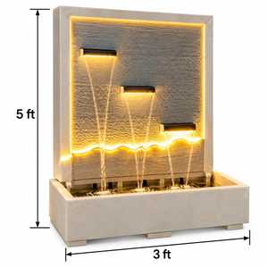 Fuente de Agua Moderna de Pared de Mármol con Tres Caños Iluminados, Panel de Piedra con Retroiluminación LED Cálida, Recipiente Rectangular para - Product Image 2
