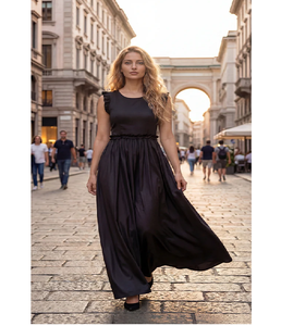 Robe longue noire à volants pour femme, en coton, décontractée, légère et fluide, idéale pour l'été, les soirées et les fêtes - Vente en gros Fabricant - Product Image 1