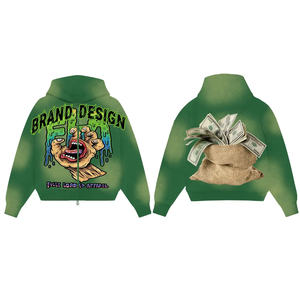 Sweat à capuche vintage lavé à l'acide pour hommes Sweat à capuche thermique en coton brodé de haute qualité avec logo lavé à la pierre Sweats à capuche brodés pour hommes - Product Image 3