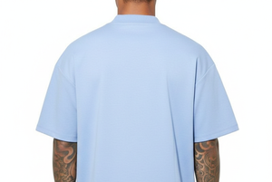 T-shirt Homme Uni Tricoté Lourd 300 GSM 100% Coton Coupe Oversize Épaules Tombantes Col Mock Rib Streetwear Vierge Vente en Gros - Product Image 4