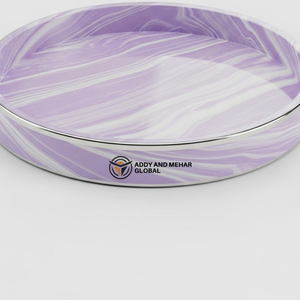 Plateau en résine de marbre violet de luxe avec bord doré |   Plateau de service ovale élégant - Product Image 6