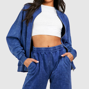 Nouvel ensemble de survêtement élégant pour femme, effet délavé, respirant, à manches longues, poids lourd - Product Image 3