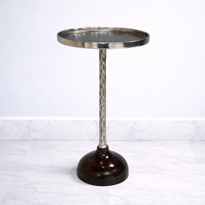 Luxury Cast Aluminum <b>Bar</b> <b>Table</b> Hammered Stem Round Tray Top Solid Base Antique Finish Durable Build Stylish Contemporary Accent - Product Image 1
