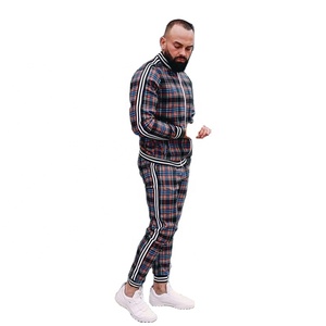 Factory Custom Men's Check Print Sublimated Bomber <b>Jacket</b> Tracksuit Zip Enclosure Ribbed Hem & Cuffs Stripe Zipper Sweat Suit - Product Image 1