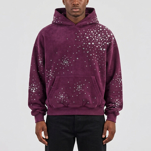 Sweat-shirt à capuche en molleton pour homme, coupe ample, violet, avec strass, style automne, motif à pois - Product Image 1