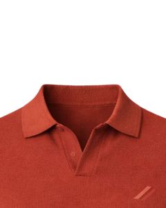 Customized <b>Rust</b> Orange Men Knit Polo Shirt Short Sleeve Ribbed Hem Slim Fit Casual Cotton Blend Plain Design Custom Manufacturer - Product Image 4