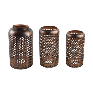 Ensemble de trois pots à bougies en laiton avec finition antique, design décoratif, pot à bougies en métal massif, idéal pour la décoration de table - Product Image 5