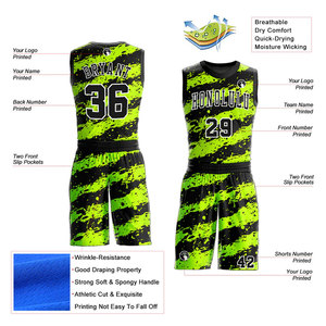 Custom Sublimated Basketball Jersey Set Green Black Team Name Number 00 Breathable Mesh Unisex Athletic Wear All Seasons - Product Image 2
