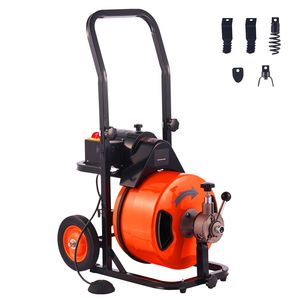 Macchina per la pulizia di scarichi e fognature da 75 FT x 1/2 pollice con alimentazione automatica, 4 frese, attivazione ad aria, per tubi da 1 a 4 pollici, e interruttore a pedale - Product Image 5
