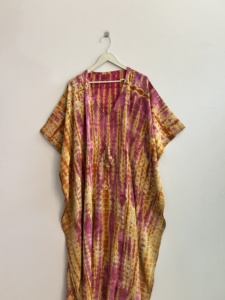 Robe longue vintage en soie crêpe, style bohème, douce et confortable, robe kaftan pour se détendre - Product Image 3