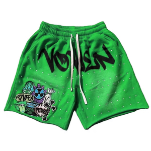 Pantalones Cortos de Forro Polar con Estampado de Graffiti para Hombre, con Cordón Ajustable y Bordado de Diamantes de Imitación, Estilo Hip Hop, Venta al por Mayor OEM - Product Image 4