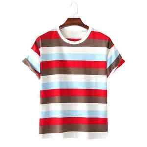 Camisetas de algodón de alta calidad con bloques de color para parejas, populares, sencillas, holgadas, de manga corta, de tejido de punto, para hombre. - Product Image 6