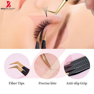 Kit de pinces à cils noir et or, 5 pièces, outils d'extension de cils de haute précision antistatiques avec étui en cuir portable - Product Image 2