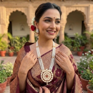 Collar con Colgante de Perlas Naturales con Base de Latón Chapado en Oro Hecho a Mano, Estilo Tradicional Indio, para Mujeres, para Fiestas y Eventos - Product Image 2