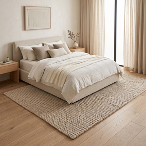 Tapis tressé épais beige naturel, tissé à la main texturé, motif floral botanique surdimensionné, antidérapant, écologique, à poils moyens - Product Image 3
