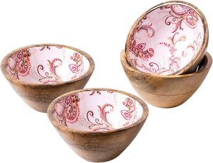 Cuencos decorativos de madera natural con diseño de flores, forma redonda superior, juegos para el hogar y fiestas de boda - Product Image 3