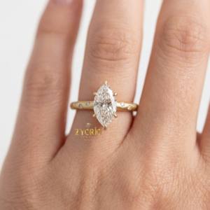 Anillo de compromiso clásico con diamante marquesa cultivado en laboratorio, banda pavé, engaste de 6 garras, oro macizo, regalo para fiesta de bodas - Product Image 3