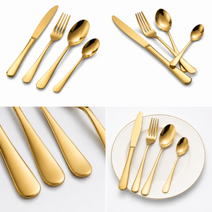 Ensemble de couverts de luxe en acier inoxydable doré, 4 pièces, finition miroir, pour hôtel, restaurant, mariage, vaisselle, logo personnalisé - Product Image 1