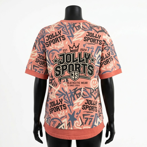 Women cotton double layer t shirt breathable soft <b>peach</b> graffiti print contrast hem custom sublimation logo Double Layer Shirts - Product Image 2