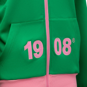 AKA Elite <b>Green</b> Track Jacket with Pink Trim Full Zip Embroidered Crest 1908 Women's Athletic Jacket <b>Green</b> Pink - Product Image 6