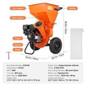 Cippatrice Trituratore Professionale a Benzina 7HP, Diametro Massimo 3FT, 212cc 4.1 kW, Motore a 4 Tempi, Alimentazione a Benzina - Product Image 5