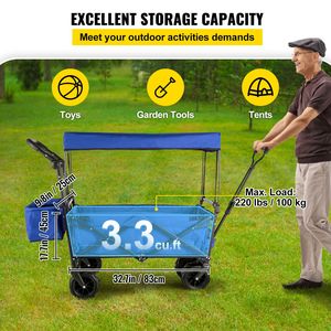 Carrello da Giardino Pieghevole Extra Large con Tettuccio Rimovibile, Carrello Portatile con Ruote Utilitarie e Vano Portaoggetti Posteriore - Product Image 3