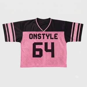 Maillot de football vintage rouge et blanc en maille, col en V, haut court athlétique, streetwear décontracté, tenue de sport, t-shirt d'entraînement pour équipe - Product Image 5
