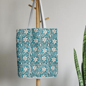 Sac fourre-tout vert à imprimé floral traditionnel en gros, sac d'épicerie durable en coton pur imprimé pour un usage quotidien - Product Image 5
