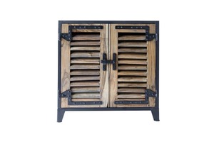 Industrial Design Antique Appearance Solid Mango Wood <b>Sideboard</b> Two Doors Classic Dining Room Metal <b>Storage</b> Cabinet - Product Image 6