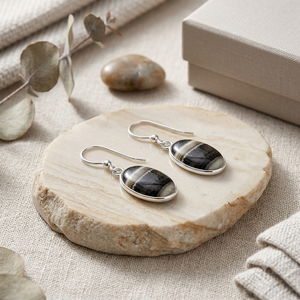 Wholesale 925 Sterling Silver Natural Zebra Jasper Gemstone Handcrafted Oval Bohemian Style Dangle <b>Drop</b> Earrings for Gift Party - Product Image 6