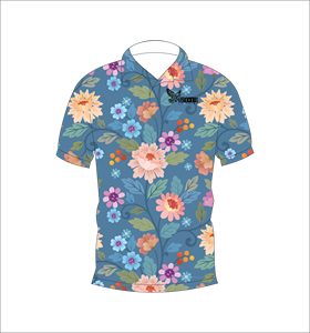 Polo Azul Multicolor con Estampado Floral, Diseño de Flores Tropicales, Manga Corta, Verano, Casual, Vista Frontal y Trasera - Product Image 6